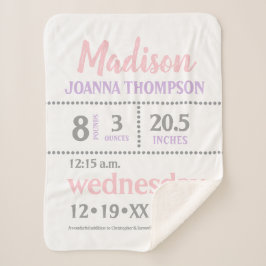 Cobertor Sherpa Anúncio da Baby Girl, Rosa, Roxo, Cinzas, impressõ