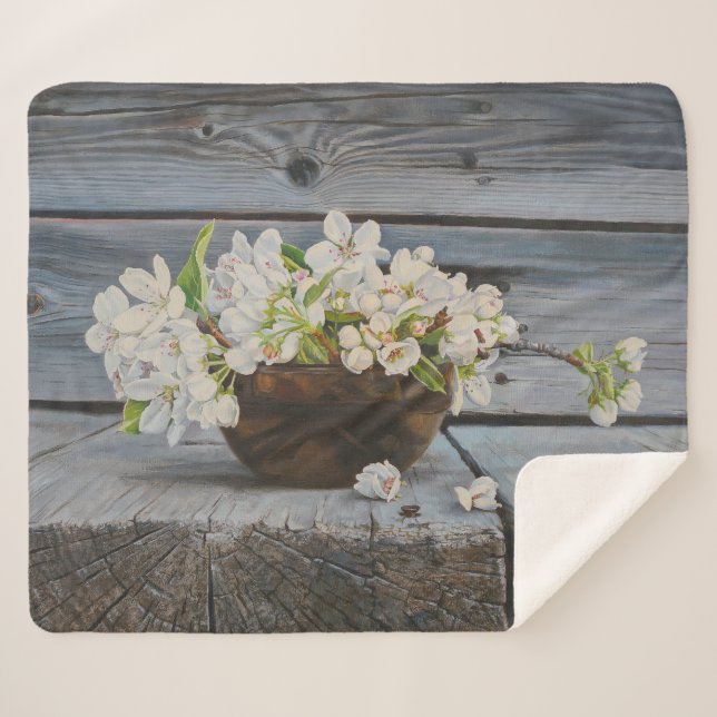 Cobertor Sherpa Apple Blossom Still Life – Original Fine Art Print (Frente (Horizontal))