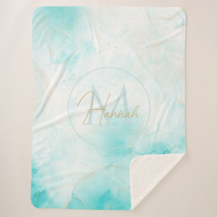 Cobertor Sherpa Aqua Dourada Aqua Moderna Arte a Álcool Oceânica O