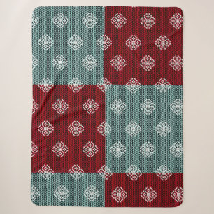 Cobertor Sherpa Aqua Green/Red Patchwork Sherpa Blanket