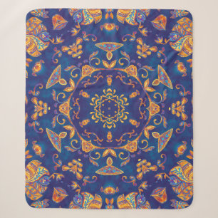 Cobertor Sherpa Aquarela Caleidoscópio Mandala Design Oriental.