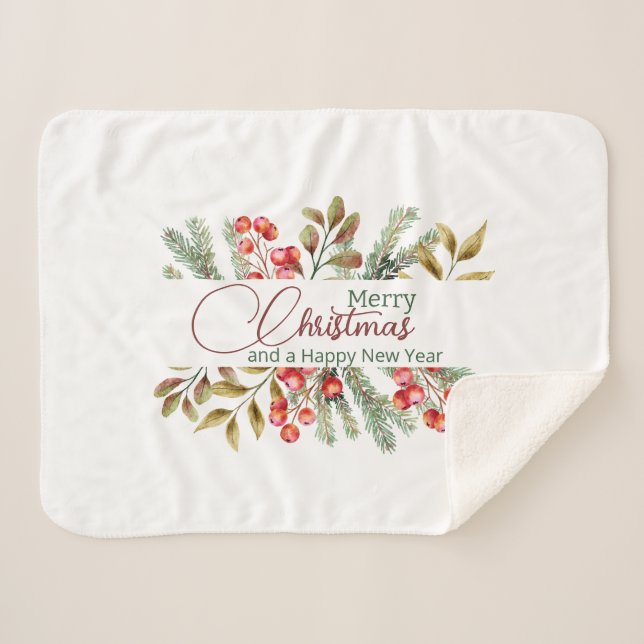 Cobertor Sherpa Aquarela Elegante de Natal (Frente (Horizontal))