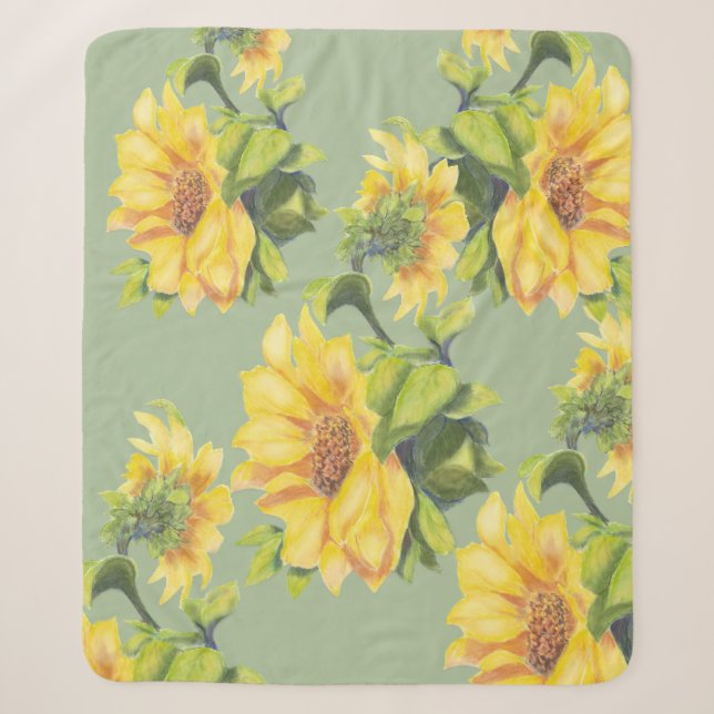 Cobertor Sherpa Aquarela Flor de Girassol Flor (Frente)