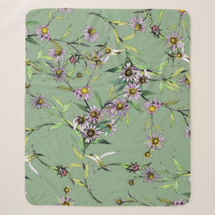 Cobertor Sherpa Aquarela Floral: Padrão Verde Sem Olho