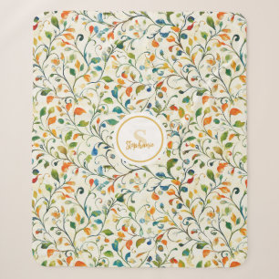 Cobertor Sherpa Aquarela Jardim Europeu Verde Laranja