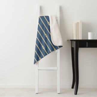 Cobertor Sherpa Aquarela Náutica Nó de Corda Azul e Amarelo