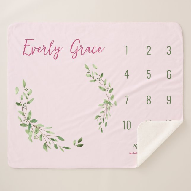 Cobertor Sherpa Aquarela Verde Deixa a menina rosa pinhinha marco (Frente (Horizontal))