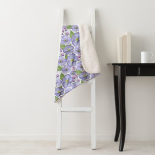 Cobertor Sherpa Aquarela Violetas Roxas & Padrão Floral