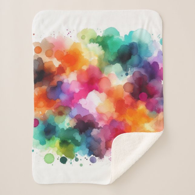 Cobertor Sherpa Arco-íris: Explosão de Aquarela Abstrato (Frente)