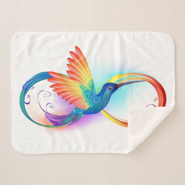 Cobertor Sherpa Arco-íris Hummingbird com símbolo Infinito (Frente (Horizontal))