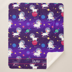 Cobertor Sherpa Arco-íris Unicórnios No Espaço Roxo Ombre
