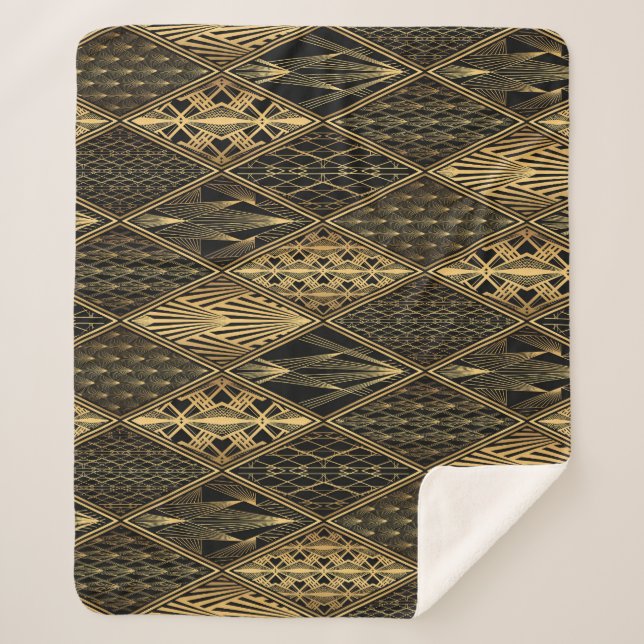 Cobertor Sherpa Art Deco Black Dourado Elegance (Frente)