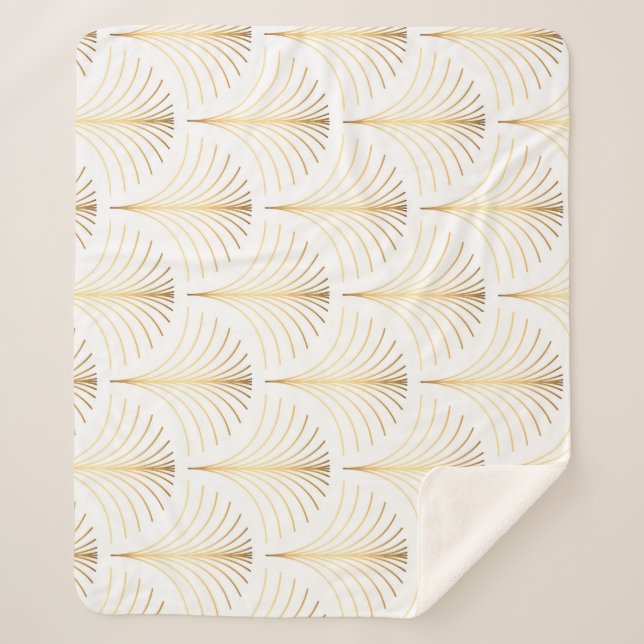 Cobertor Sherpa Art Deco Floral: Elegância Ouro. (Frente)