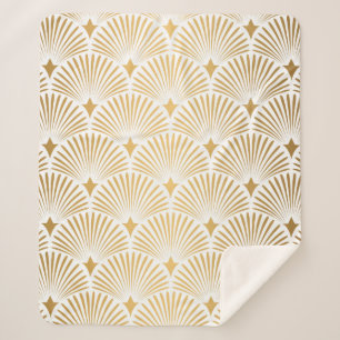 Cobertor Sherpa Art Deco Pattern. Serralheiro branco e dourado
