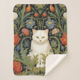 Cobertor Sherpa Art nouveau, gato branco no jardim