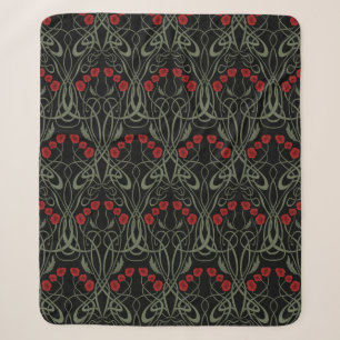 Cobertor Sherpa Art Nouveau Geométrico Papoulas e Caules Sinuosos