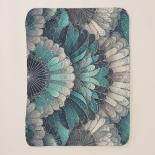 Cobertor Sherpa Art Nouveau Ventiladores Azuis e Prateados