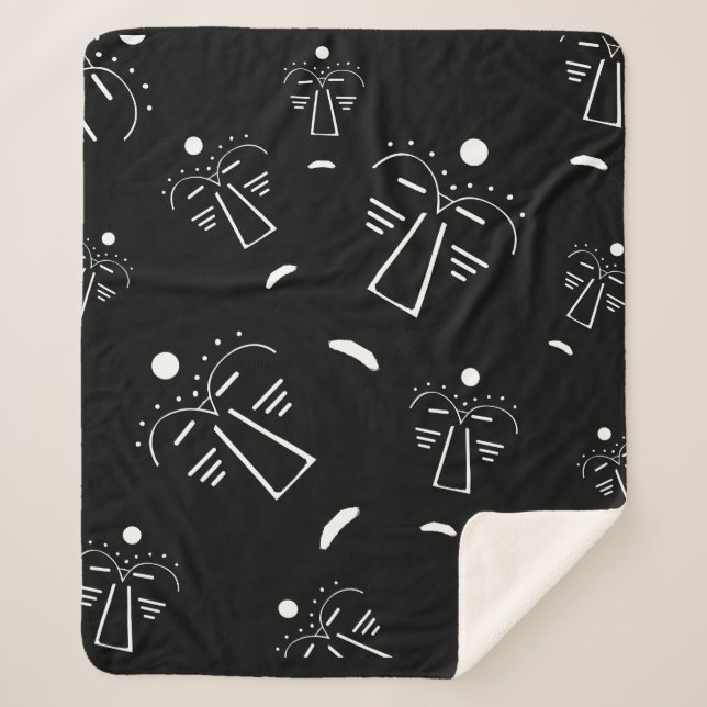 Cobertor Sherpa Arte abstrata moderna contemporânea de rosto preto (Frente)