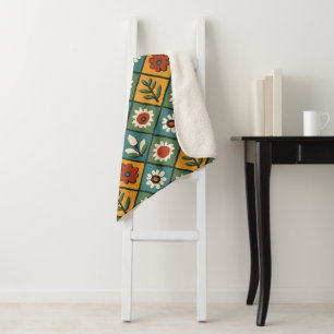 Cobertor Sherpa Arte Azulejo Floral Africana