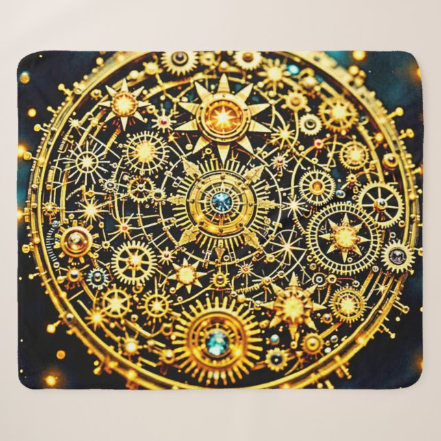 Cobertor Sherpa Arte Celestial de Relógio Dourado (Frente (Horizontal))