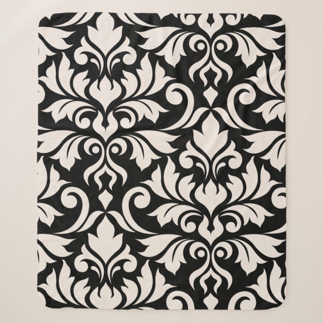 Cobertor Sherpa Arte Damasco I Creme em Preto (Frente)