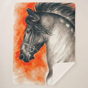 Cobertor Sherpa Arte de Aquarela Frísia Bela Negra