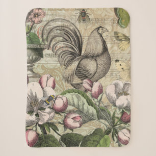 Cobertor Sherpa Arte de Colagem de Jardim com Galo Vintage: País F