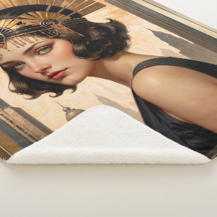 Cobertor Sherpa Arte de conceito de Arte Deco Damsel AI de Xzendor