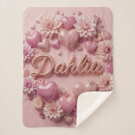 Cobertor Sherpa Arte de Flor de Dahlia Pastel com Corações