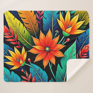 Cobertor Sherpa Arte de Flores Tropicais Vibrantes