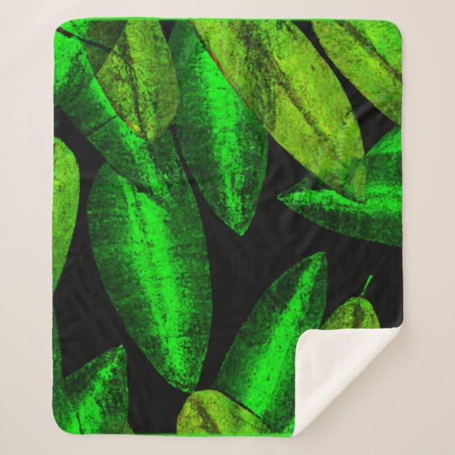 Cobertor Sherpa Arte de Folhas Verde Neon. Compre Agora (Frente)