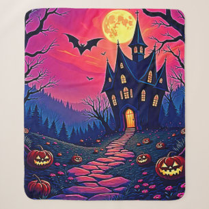 Cobertor Sherpa Arte de Mansão Assombrada de Halloween Spooky