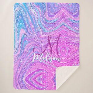 Cobertor Sherpa Arte de mármore cinzenta do arco-íris de unicórnio