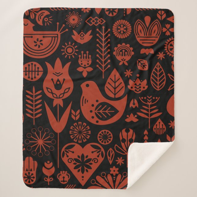 Cobertor Sherpa Arte de Padrão Folclórico Escandinavo Nórdico (Frente)
