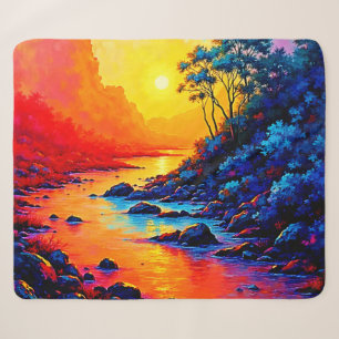 Cobertor Sherpa Arte de Pintura de Floresta Neon e Rio