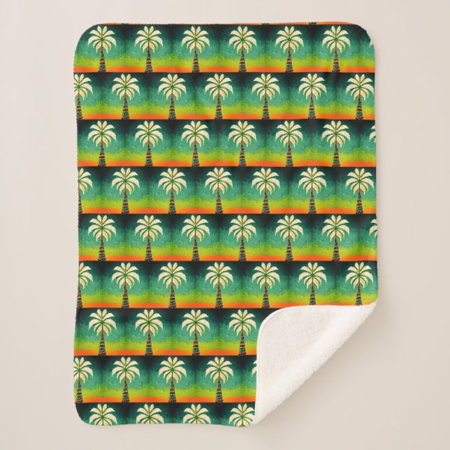 Cobertor Sherpa Arte de Pixel em Aberto de Natal com Palm Tree (Frente)
