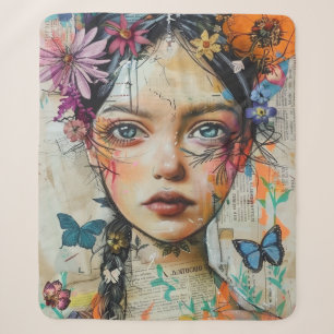 Cobertor Sherpa Arte de Retrato em Colagem de Mídia Mista (9)