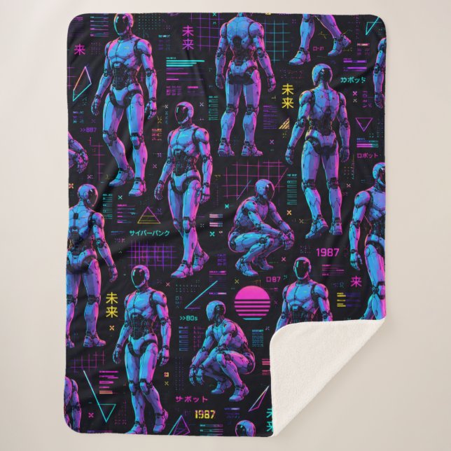 Cobertor Sherpa Arte de Robô Humanoide Futurista | Android de Ficç (Frente)