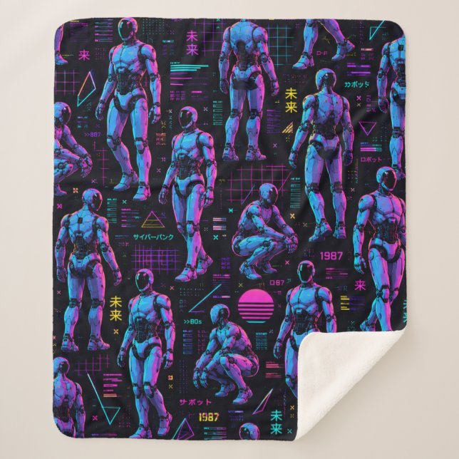 Cobertor Sherpa Arte de Robô Humanoide Futurista | Android de Ficç (Frente)