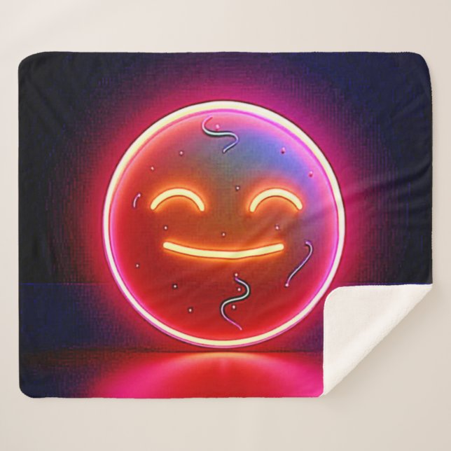 Cobertor Sherpa Arte de Rosto Feliz com Brilho Neon (Frente (Horizontal))