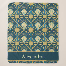 Cobertor Sherpa Arte Deco Personalizada em Azul Turquesa e Dourado