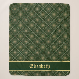 Cobertor Sherpa Arte Deco Pessoal Dourado e Verde Glamouroso