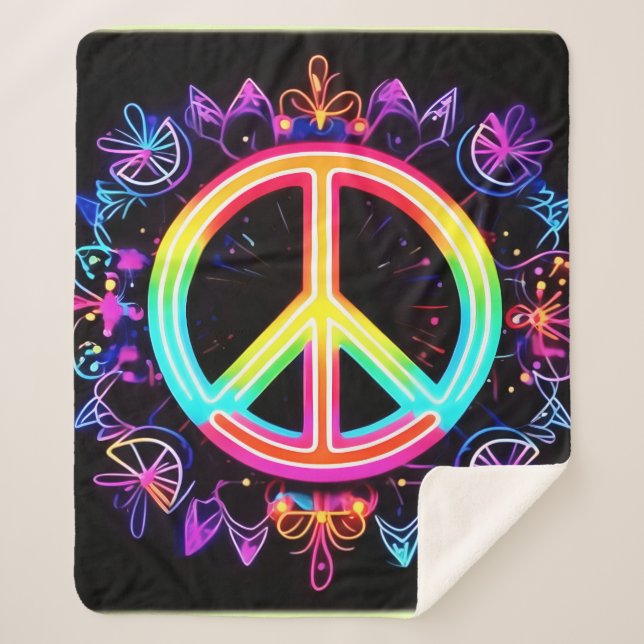 Cobertor Sherpa Arte do Símbolo de Paz Arco-Íris (Frente)