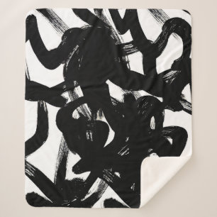 Cobertor Sherpa Arte Dourada Luxuosa: Traço Preto Abstrato.