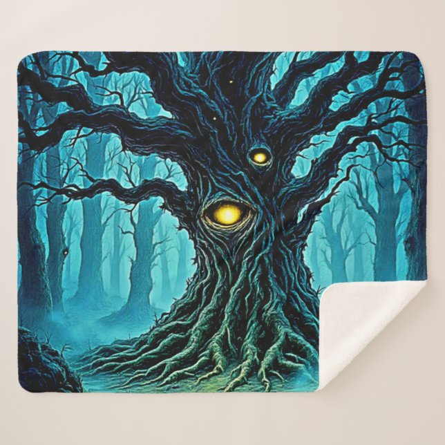 Cobertor Sherpa Arte em Árvore de Olhos Místicos (Frente (Horizontal))