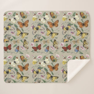 Cobertor Sherpa Arte Floral Botânica de Mariposa Borboleta Vintage