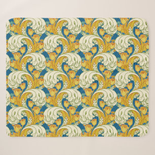 Cobertor Sherpa Arte Floral de Tulipas em Teal e Dourado no Estilo