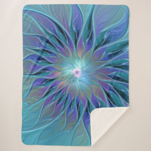 Cobertor Sherpa Arte Fractal Abstrato de Sonho Roxo Azul