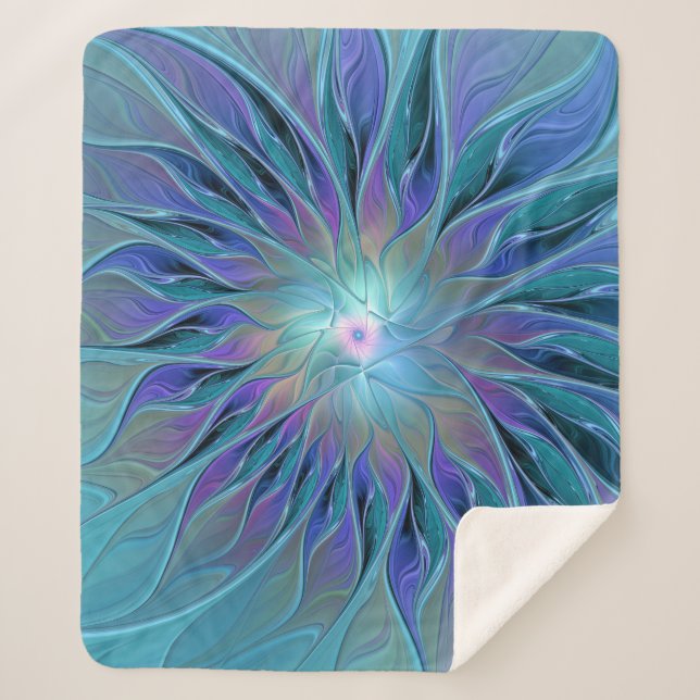 Cobertor Sherpa Arte Fractal Abstrato de Sonho Roxo Azul (Frente)