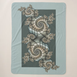 Cobertor Sherpa Arte fractal azul claro bege abstrato espirais